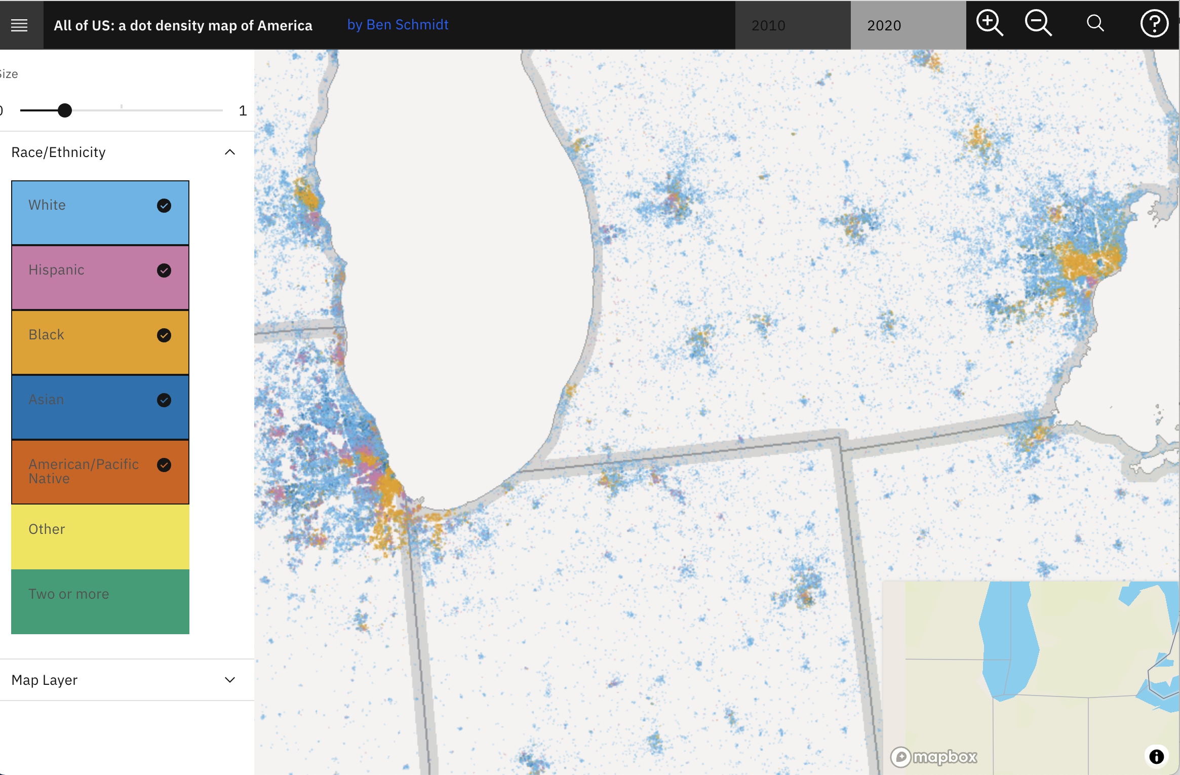 A scatterplot of the United States.